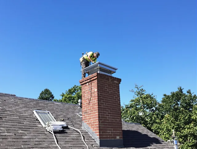 North Miami Chimney Sweep technician measuring a chimney cap in North Miami, FL