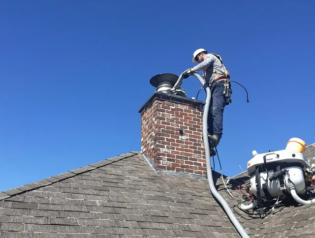 Dedicated North Miami Chimney Sweep team member cleaning a chimney in North Miami, FL