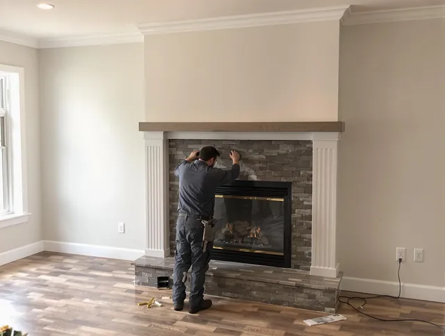 North Miami Chimney Sweep finishing a custom fireplace install in North Miami, FL